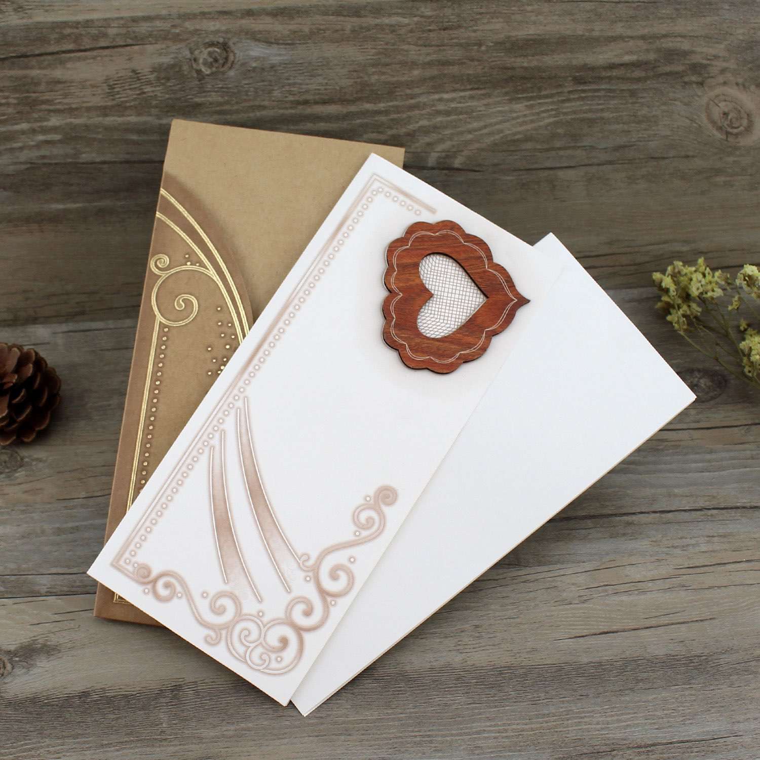 Pocket Invitation Card Wooden Decoration Invitation Card Half Fold Invitation